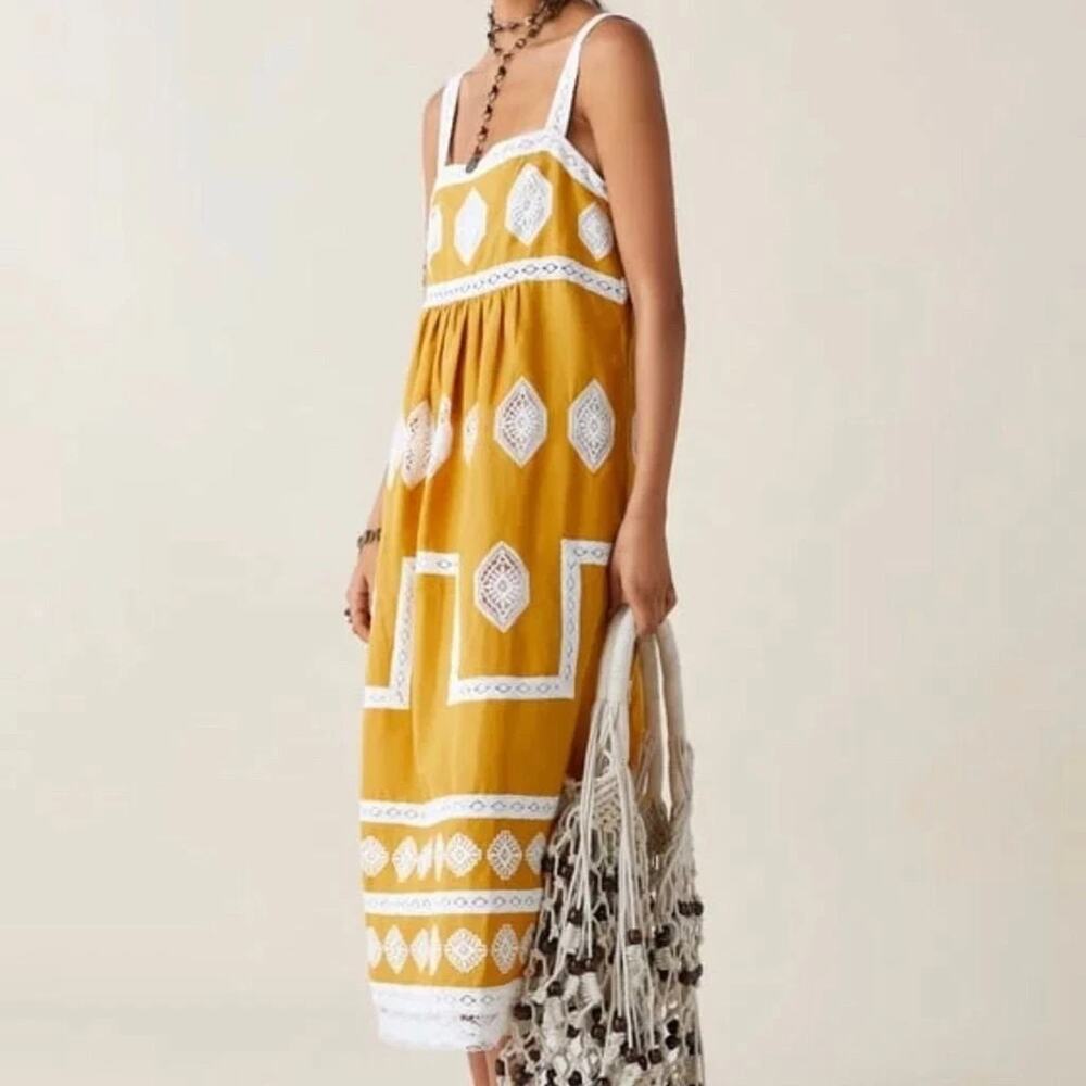 Zara Mustard Yellow Sun Dress With Lace Detailing Size Small A010896